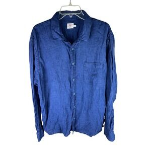 Faherty Brand Mens XXL Indigo Dyed 100% Linen Long Sleeve Button Down Shirt Blue